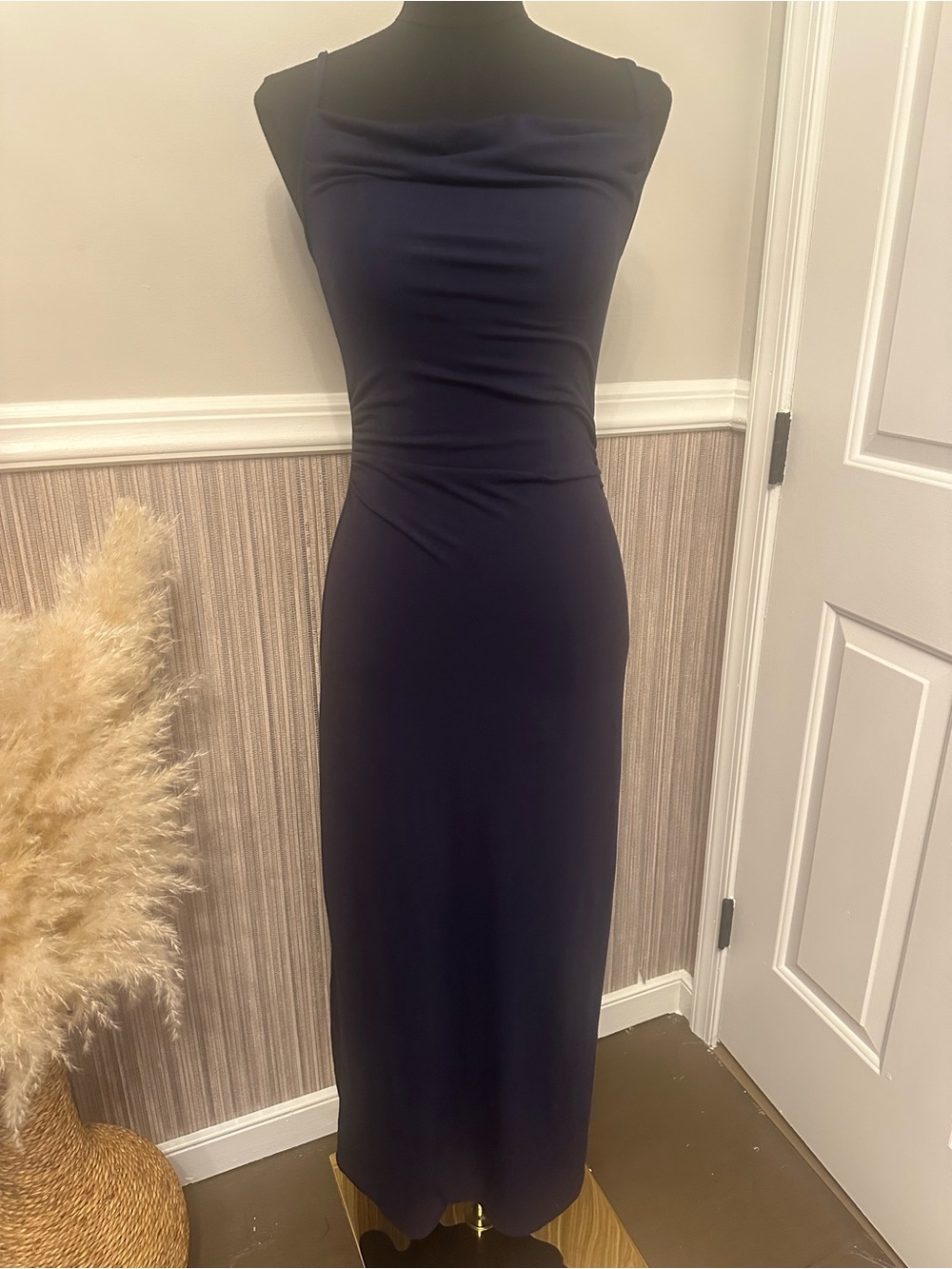 Darong Small Navy Blue Cowl Neck Bodycon Midi Maxi Dress Stretch